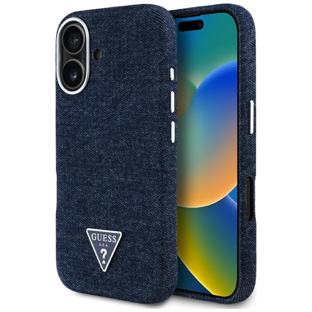 Guess Denim Triangle Logo MagSafedo iPhone 16 Case Blue