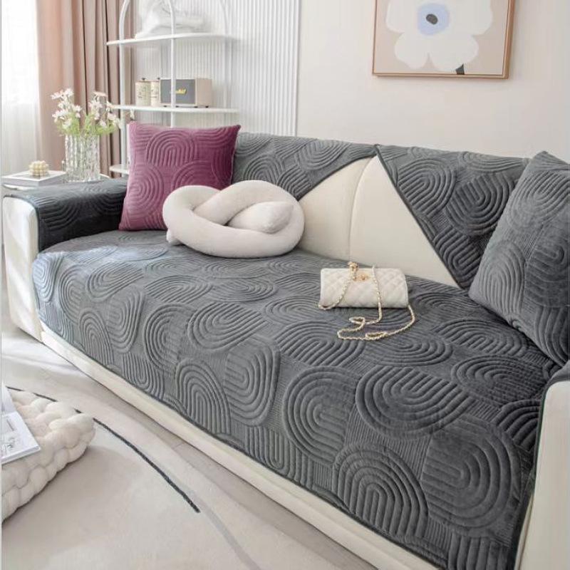Autumn/Winter Plush Thickened Non-Slip Sofa Cushion - 2022 Quilted Solid Color Cover