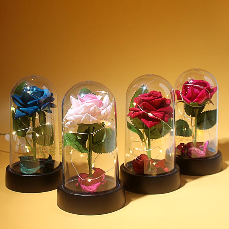 LED light luminous glass plastic cover single simulated rose ornament Valentine's Day gift birthday