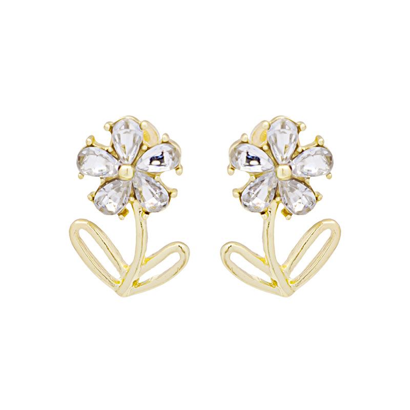 Dongdaemun Three-Dimensional Zircon Flower Earrings, Super Fairy Small Fresh Petal Earrings