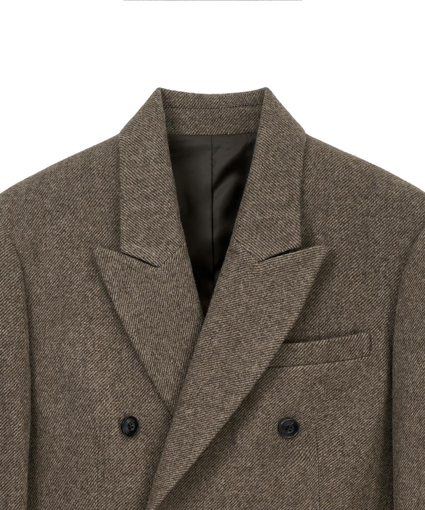 Noirer Alpaca Twill Double-Breasted Coat (Brown)