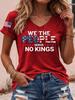 American Independence Day Women's T Shirt Print Graphic Flag Vintage Stylish Classic Short Sleeve V Neck Regular Tops