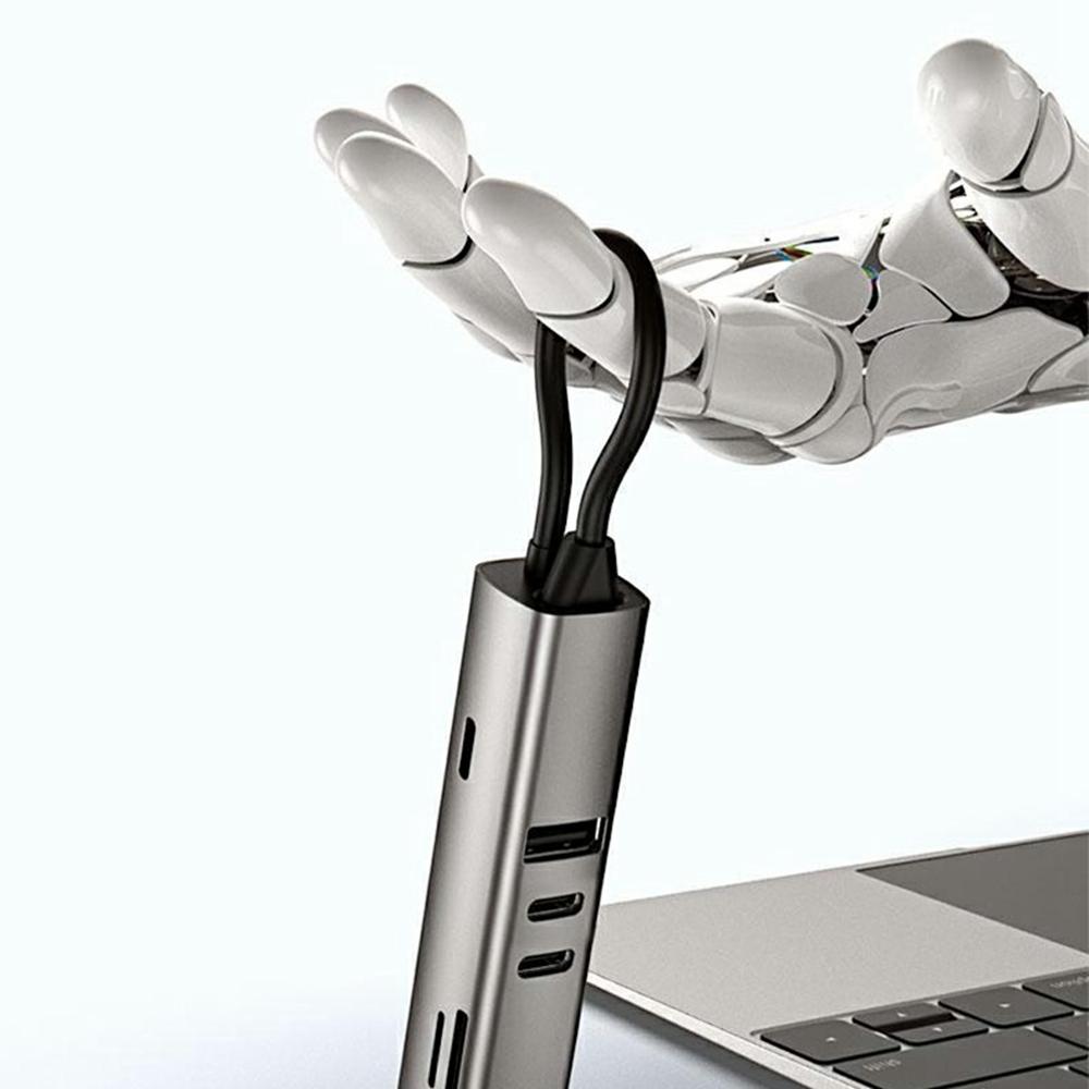 TYS-7HD-2C 100W 4K Type-C to HDTV 7-in-1 Hub Adapter with 2 USB-C/USB 3.0/PD 100W/SD/TF Card Reader for Windows/MacOS/Linux/Android