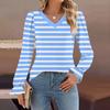 Women's Daily Casual Long-sleeved Striped Printed V-neck Top