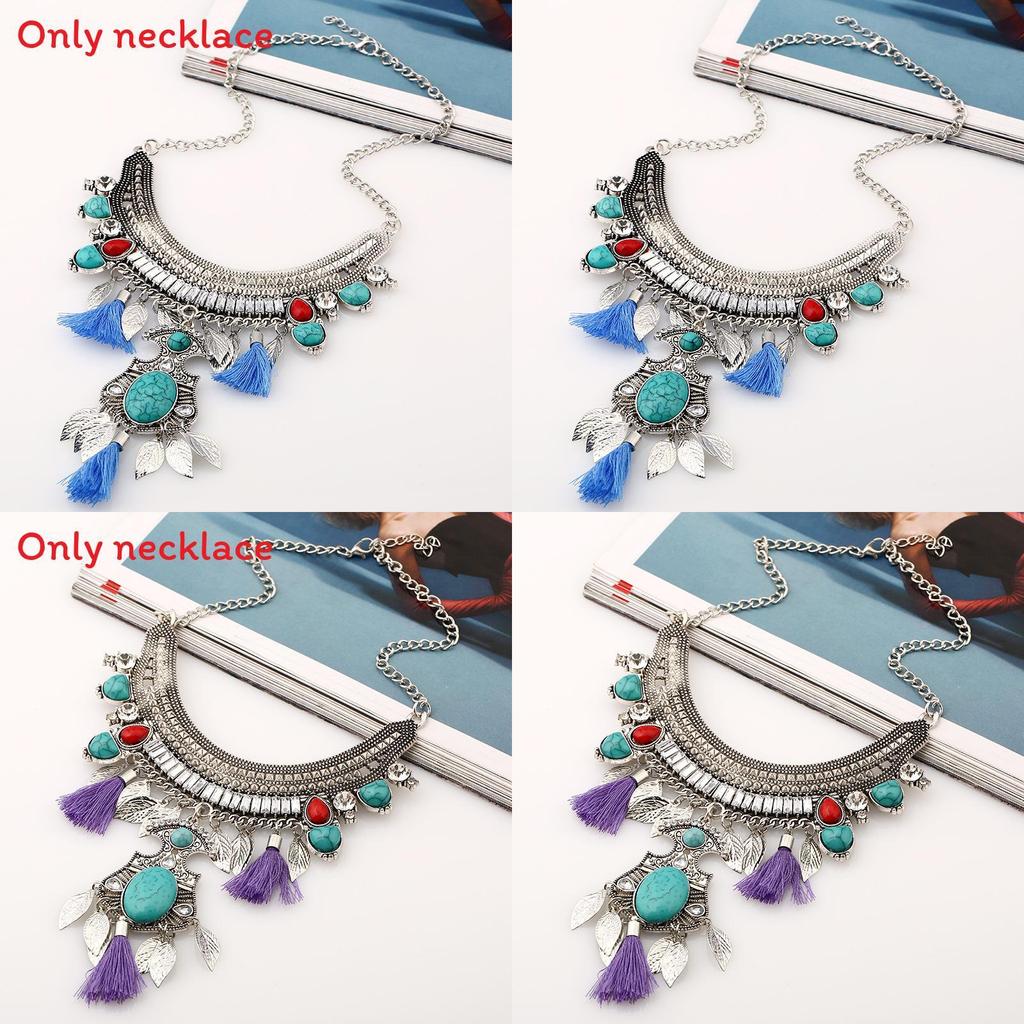 Ethnic Style Simulation Gemstone Decoration Women Necklace With Tassel Design For Casual Wear