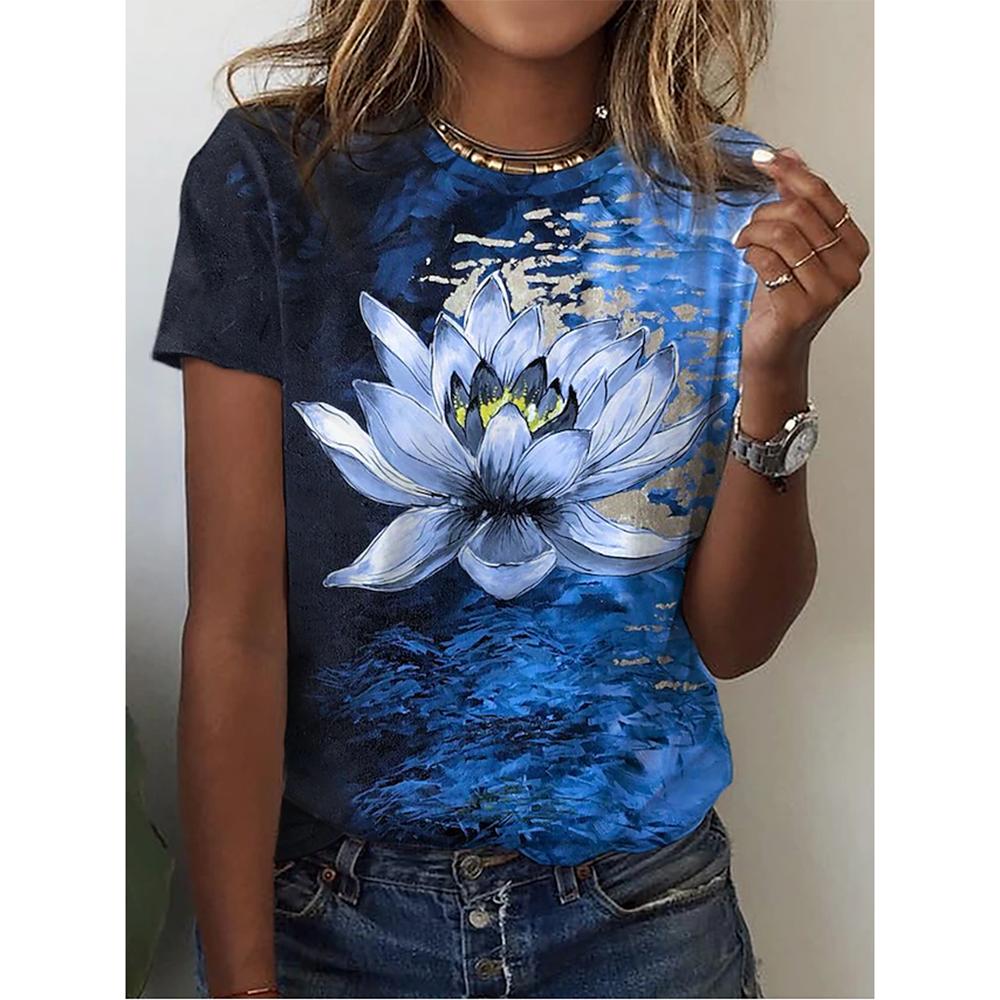 New O-neck 3d Butterfly Print T-shirt Women's Summer Fashion Short-sleeved Blouse Oversized Summer Clothing