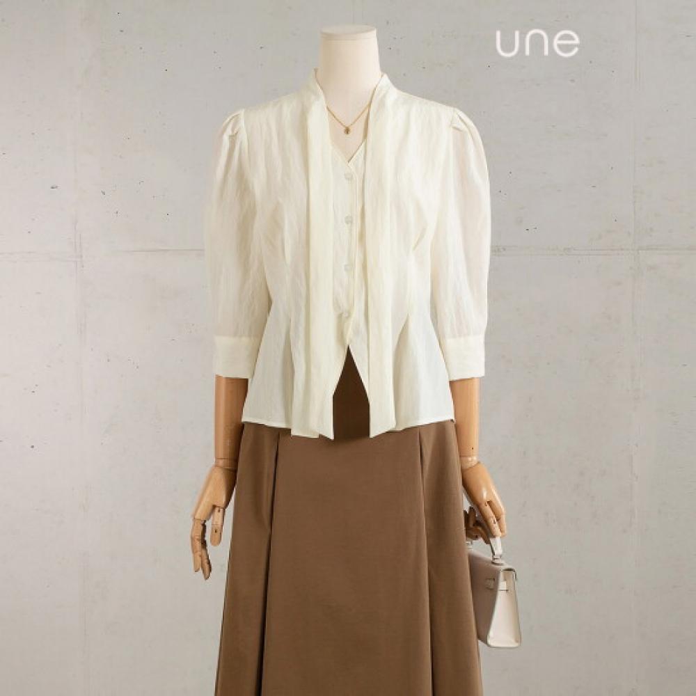 Win Peplum Pleats Tie Neck Blouse