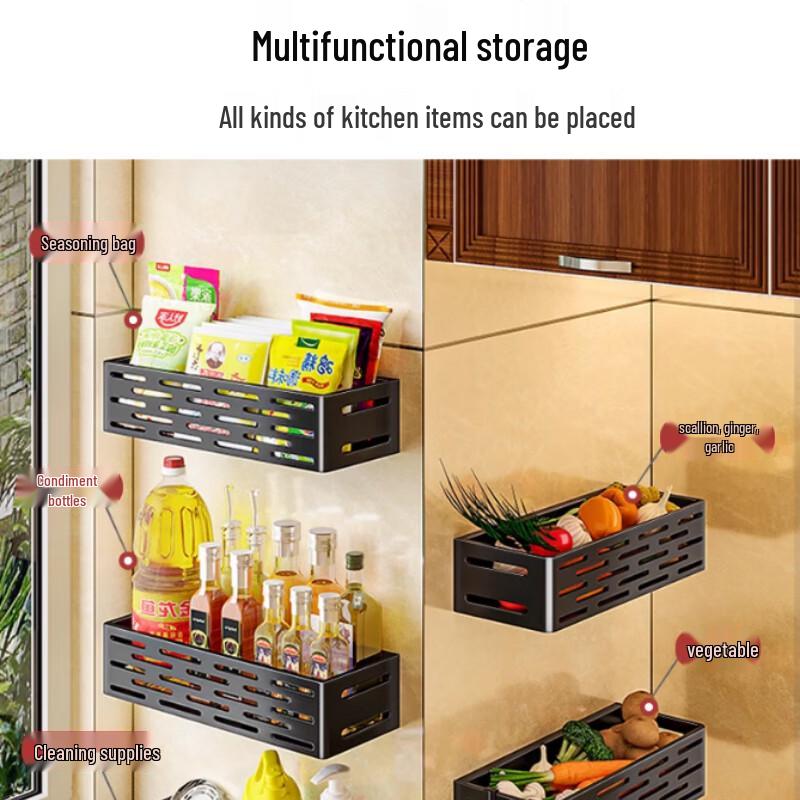 Черная настенная двухъярусная полка для специй с крючками