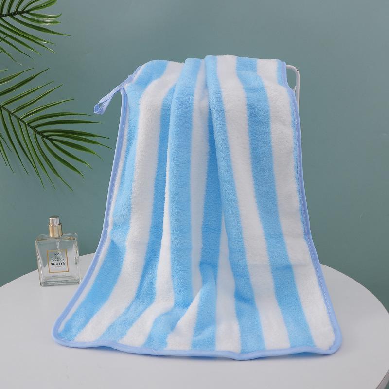Coral Fleece Wide Stripe Bath Towel - Soft, Absorbent, and Comfortable for Home Use