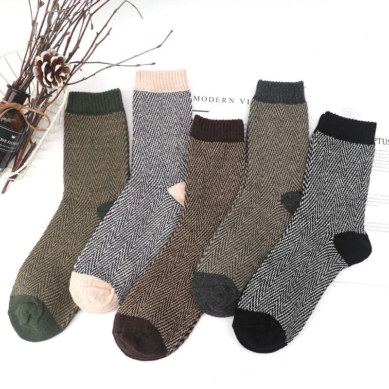 5 Pairs Winter Men's Socks Thicken Sheep's Wool Socks Warm Women Retro Style Colorful Fashion Man Socks for Snow Boots