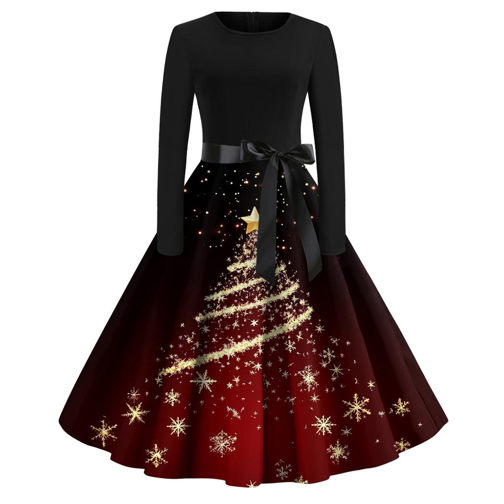 Женское повседневное и модное винтажное платье с круглым вырезом и принтом