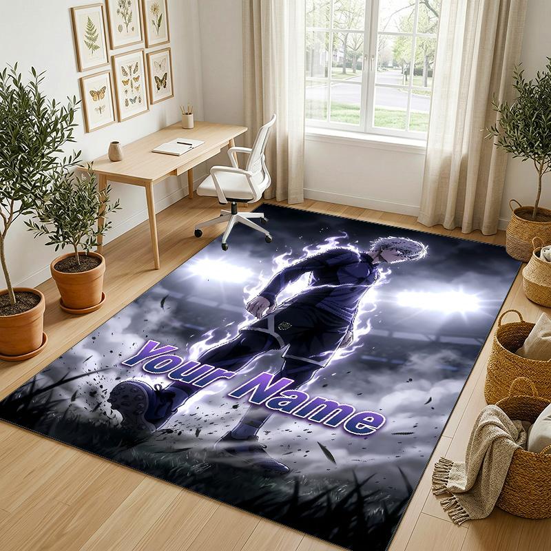 Personalized Crystal Velvet Carpet,Blue Lock Custom Printed Name, Plush Area Rug For Home Indoor Decor