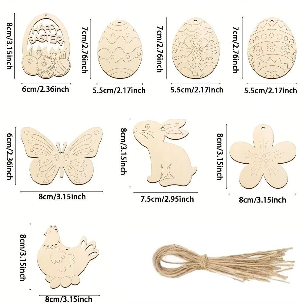 8 Pieces Unfinished Wooden Easter Egg Graffiti Painting Toy Easter Painted Crafts Home Decor