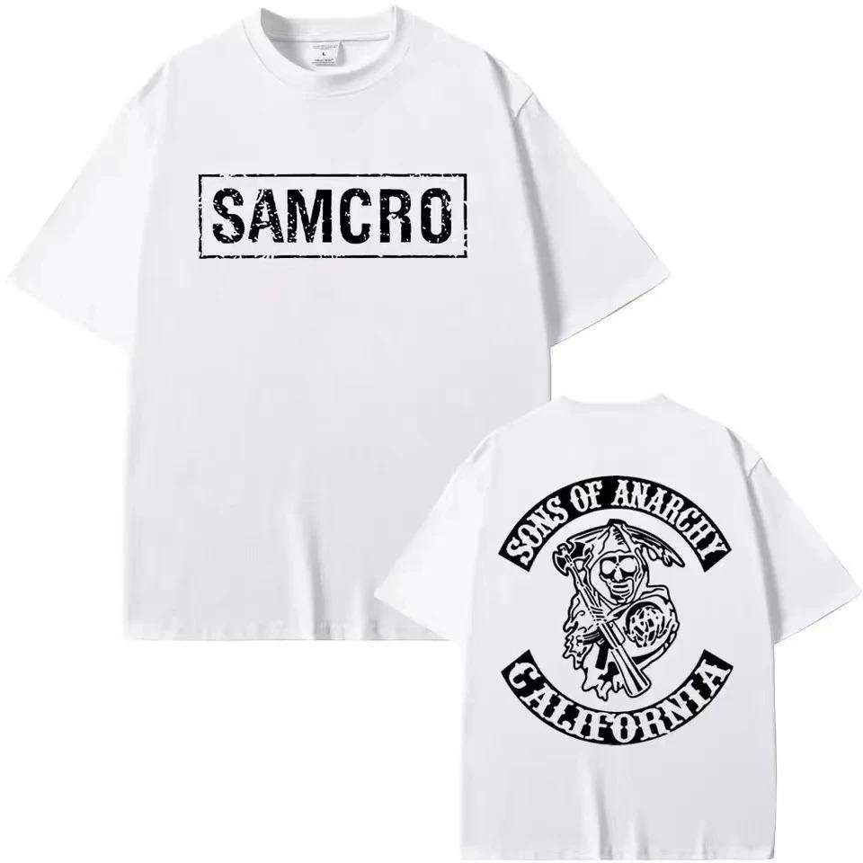 Сыны Анархии SAMCRO Двусторонняя печать Футболки Уличная одежда Мужчины Женщины Харадзюку Дизайнерские футболки Топы Новая Летняя Свободная Футболка