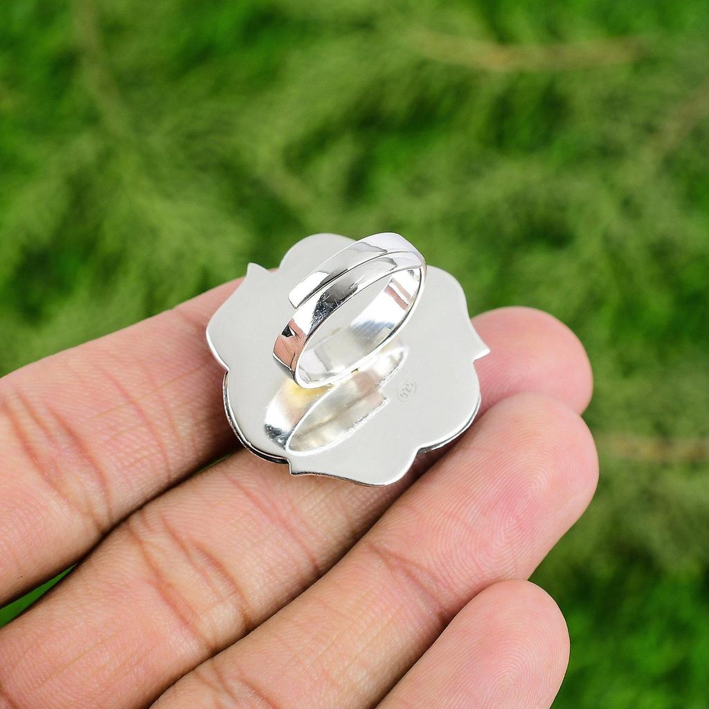 Natural Chrysoprase Gemstone Solitaire Flower Green Adjustable Ring 925 Silver