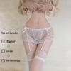 Комплект сексуального нижнего белья Jinxiao: Прозрачное кружево, съемные соблазнительные чулки, подвязка и стринги Temptation.