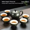 Chinese Style Kung Fu Ceramic Teapot, Teacups, Jug and Filter Set, Hand-Grap Pot, Drinkware Gaiwan, High Quality, Elegant Black