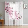 Spring Cherry Blossom Branch Pink Flower White Sheer Curtains Living Room Decoration Window Curtain Kitchen Tulle Voile Drapes