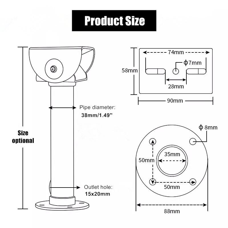 I Type Aluminum Alloy Long Arm Extended Thickened Security CCTV Camera Ceiling Mount Bracket Vertical Standing Camera Support