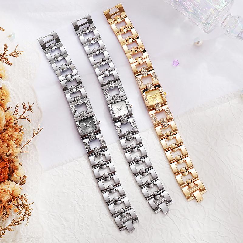 Retro Womens Square Dial Watch With Alloy Case And Stainless Steel Buckle For Daily Use