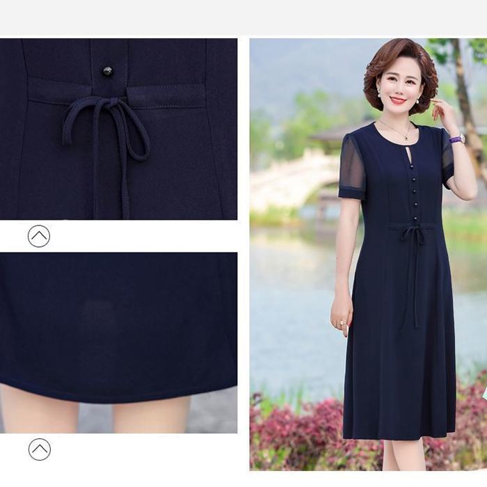 Женское летнее платье средней длины L-XXXXXL с шифоновой вуалью, круглым вырезом и коротким рукавом, однотонное, повседневная одежда