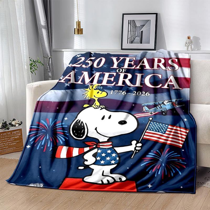 1pc Snoopy Celebrates American Bicentennial Flannel Blanket Soft Warm Throw Blanket for Bedroom Living Room Bed Travel Camping Picnic Gift. MT71501100
