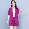 2 Piece Women Casual Outfit Lapel Short Sleeve Blazer Shorts Solid Color OL Style Single Button Blazer Shorts Set Elegant Office Suit