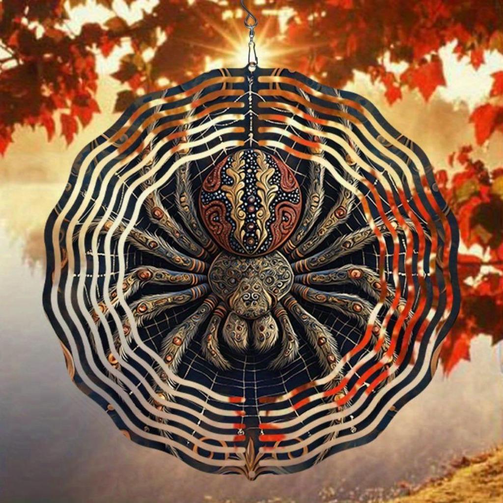 Современное искусство Дизайн паука Металлический ветряной спиннер Декор для патио на открытом воздухе Подвесная садовая музыка ветра с успокаивающими звуками для сада, балкона, вечеринки