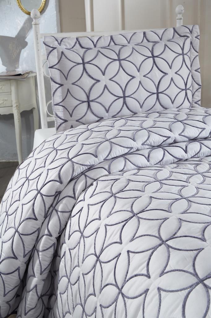 Комплект стеганых покрывал Parolin 3шт, Покрывало 180x240, Наволочка 50x70, Один размер, Кружево, Серый