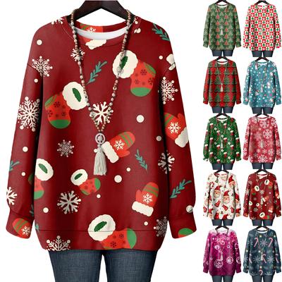 Женская рождественская футболка с круглым вырезом и длинными рукавами