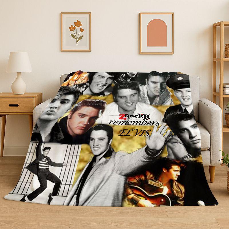 Retro The King E-Elvis Presley Soft Flannel Throw Blanket,Cozy Blanket for Bed,Couch,Sofa,Bedroom,Living Room,Travel,Picnic