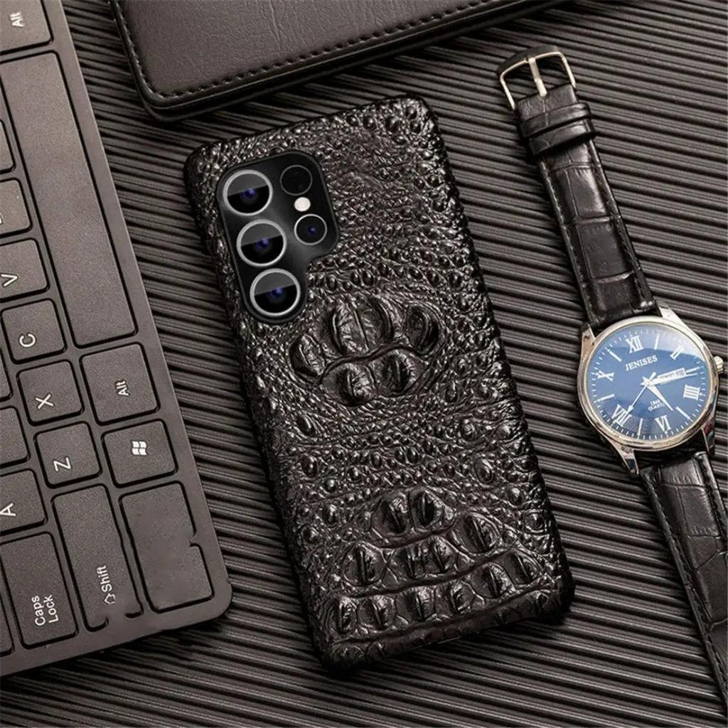 Оригинальный Тонкий Чехол из Натуральной Коровьей Кожи Для Samsung Galaxy S10 S20 S21 S22 S23 S24 S25 Plus Ultra 3D Чехол-Накладка с Рисунком Крокодиловой Черепа