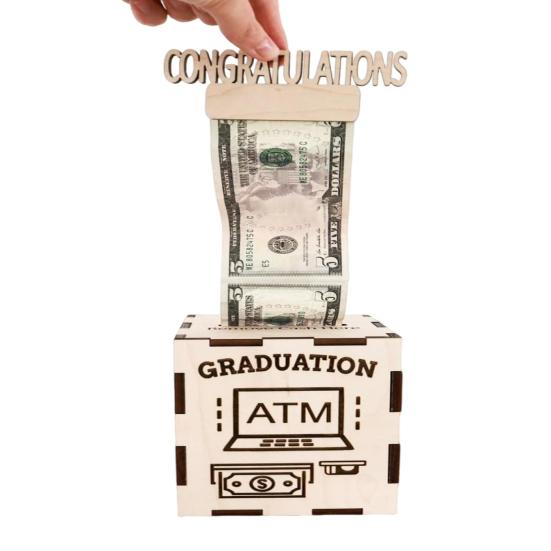 Подарочная коробка для денег на выпускной, деревянный дизайн банкомата, держатель для поздравительных открыток, держатель для денег, кассовый ящик для подарков на выпускной