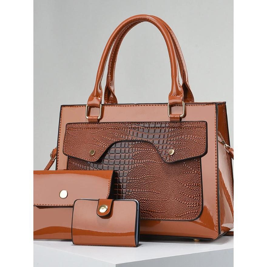 Женская деловая сумка большой емкости для поездок на работу, яркая кожаная женская сумка для девочек, сумка через плечо из трех частей, крокодиловая декоративная