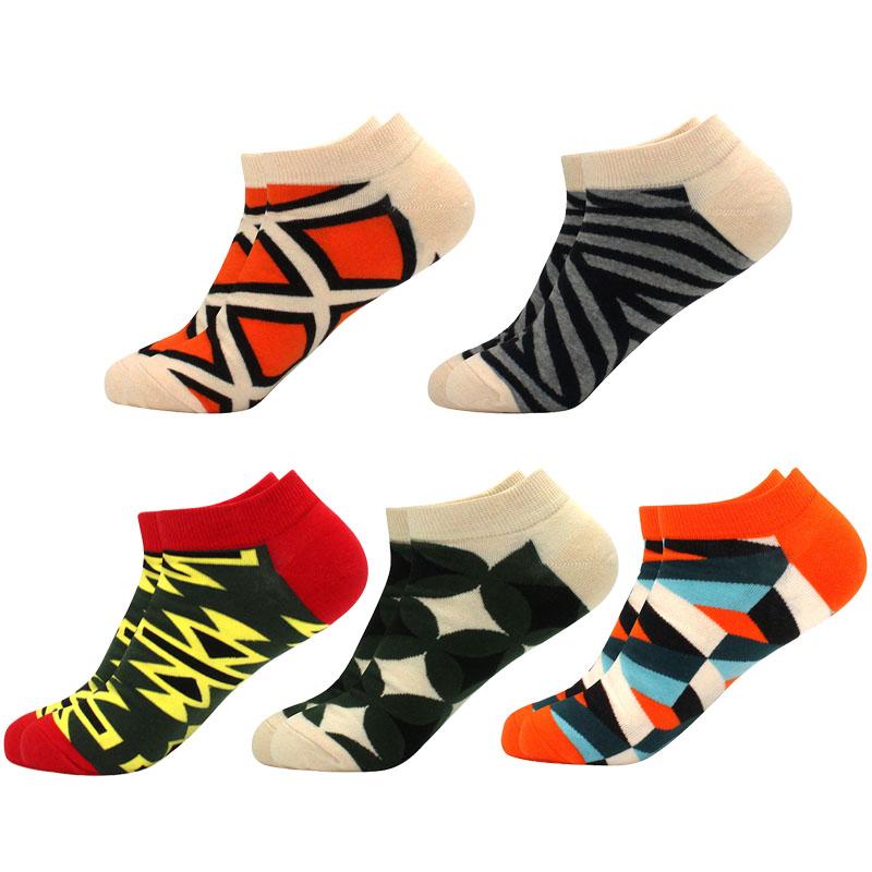 5 пар мужских и женских носков геометрического цвета, повседневные носки-лодочки, клетчатые полосатые носки