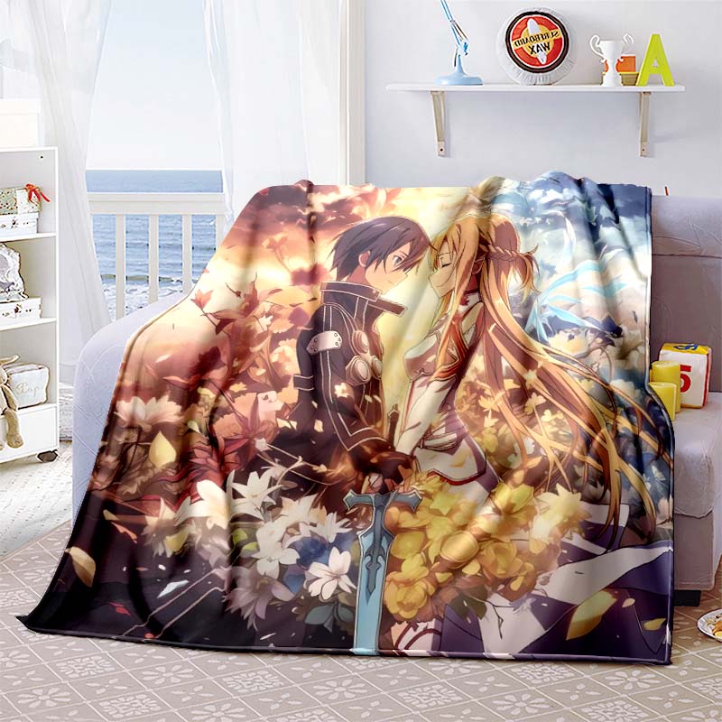 The 3D printed "Sword Art Online" flannel blanket is warm, comfortable, and soft, suitable for use in bedrooms, beds, sofas, 001