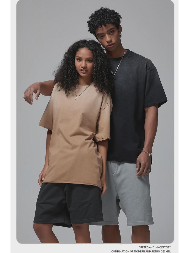 ARTIE Men's Niche Trend Spray-Dye Distressed Short Sleeve T-shirt - 2024 Spring/Summer Collection