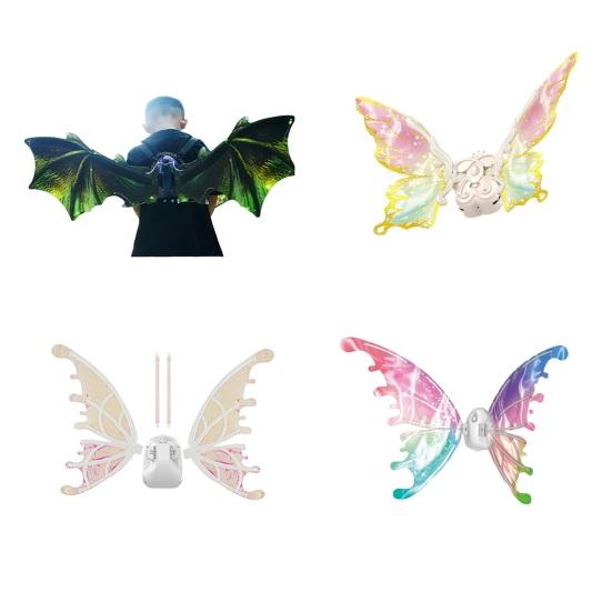 Electric Light Up Flapping Butterfly Wings for Kids LED Glowing Angel Fairy Costume with Music Halloween Christmas Party Prop