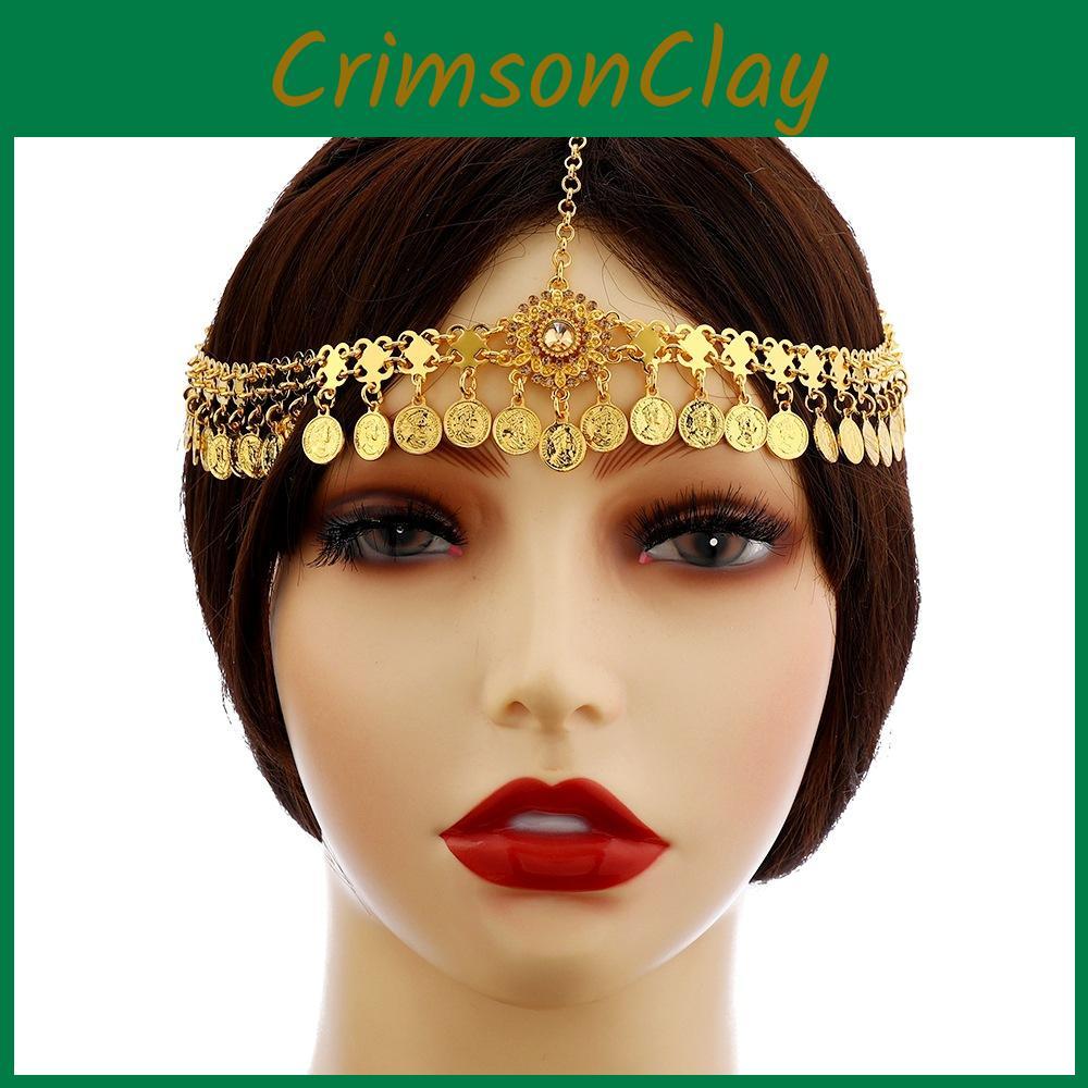 Boho Alloy Headwear With Water Drop Shape And Coin Tassels For Festival Wear