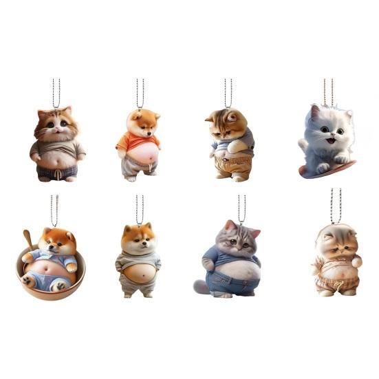 Kitten Pattern 2D Acrylic Ornament Christmas Car Mirror Hanging Decoration Backpack Auto Accessory Car Decoration
