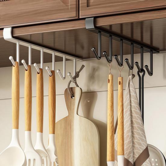 3/6Pcs Shelf Mug Hanger Storage Hooks Simple Installation Under-Cabinet Coffee Mug Holder Kitchen Utensils Organizer