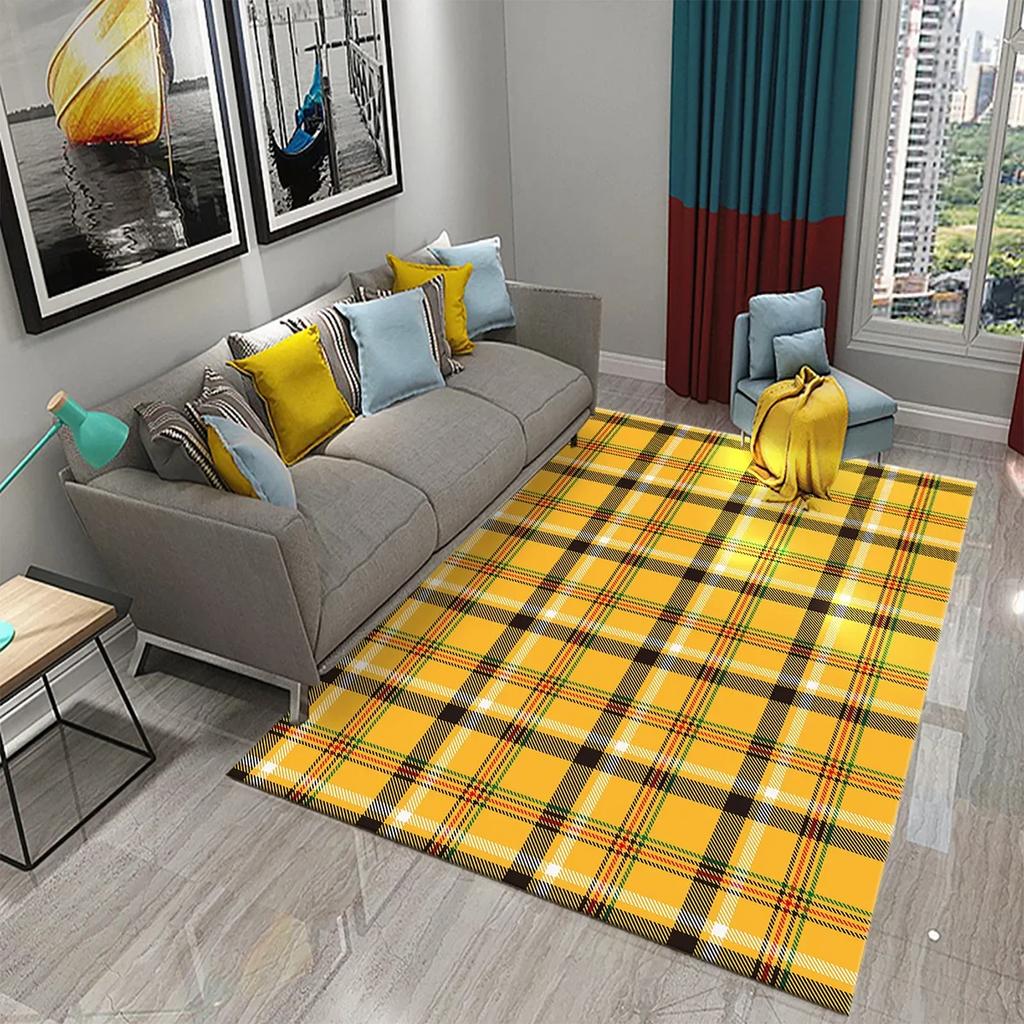 3D Retro Colorful Plaid Lines Carpet Colour Geometry Ethnic Style Rugs for Living Room Bedroom Decor Area Rugs Kitchen Floor Mat
