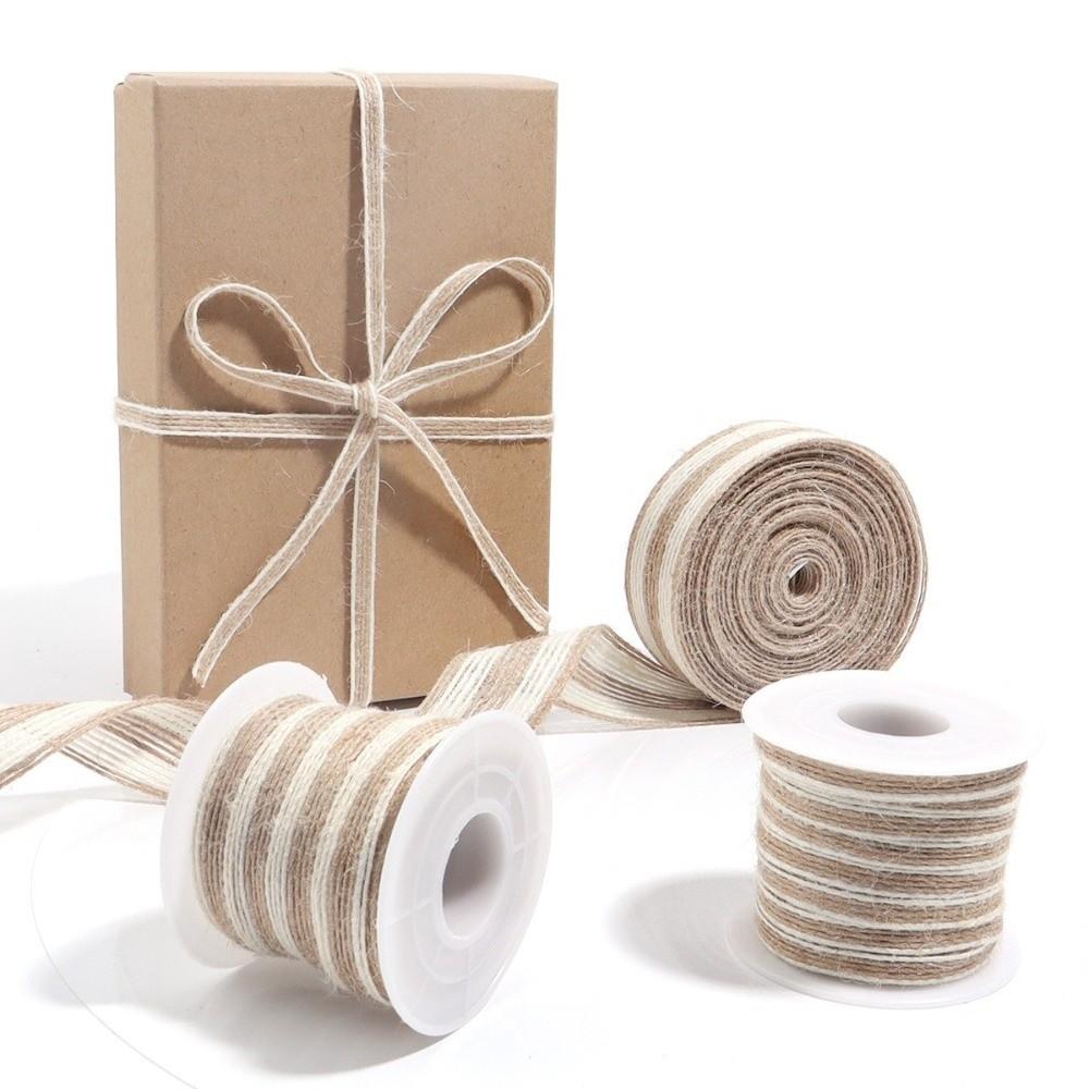 New White Edge Jute Rope Linen DIY Burlap Ribbon Natural Color Linen Webbing Gift Packing