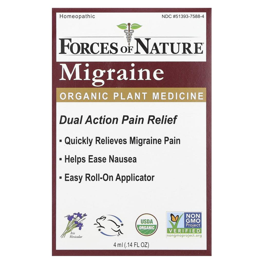 Forces of Nature Migraine Roll-On, Organic Botanical Medicine, 0.14 Fl Oz (4 Ml)