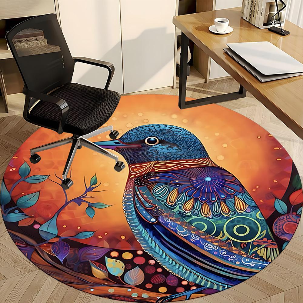 1PC Bird Patterns Office Round Area Rug, Mat Suitable ForOffice, Under Office Chairs Bedroom Living Room Home Decor, Room Deco