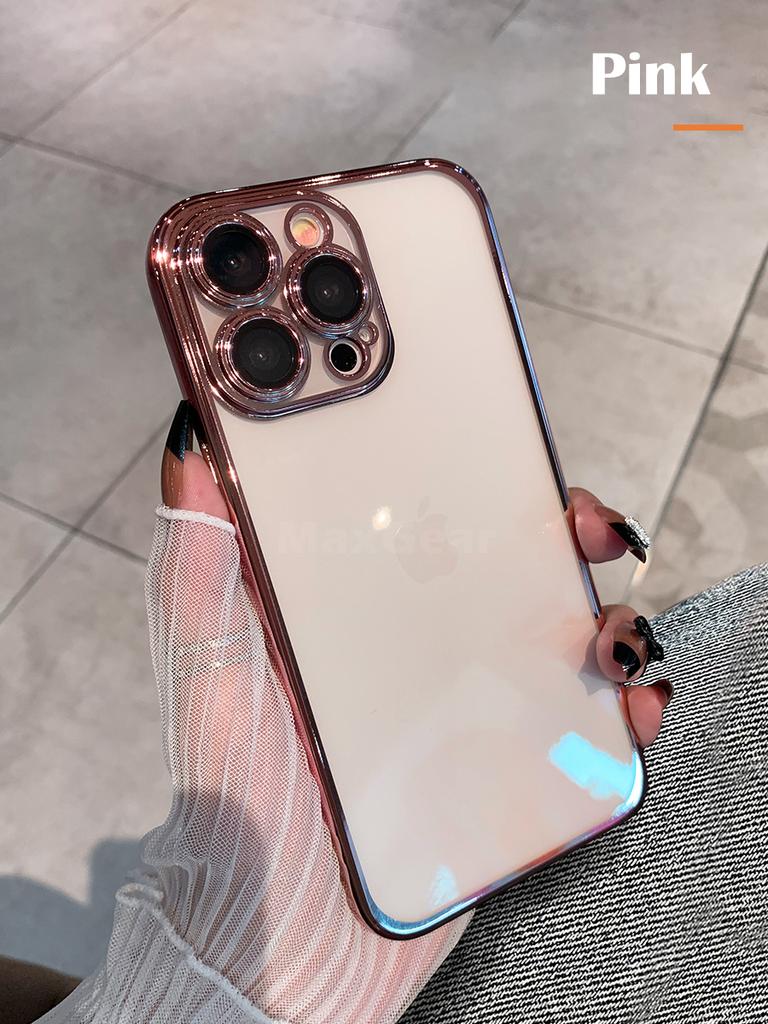 Plating Bumper Silicon Clear Case For iPhone 16 15 14 13 11 12 Pro Max Mini XR X XS Plus Purple Soft Shockproof Cover