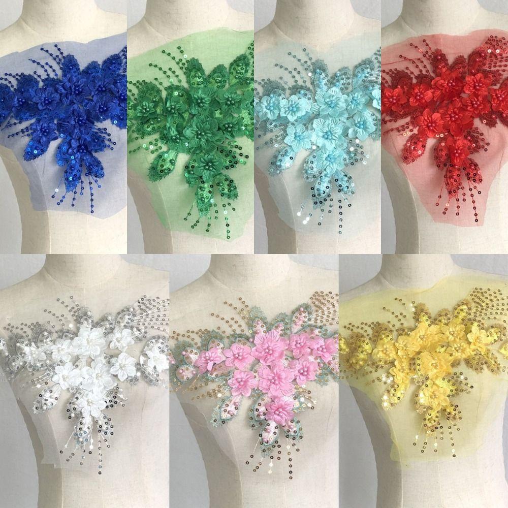 Embroidery Flower Mesh Bead Phoenix Tail Flower Embroidery Patches New Clothing Sew Patches Party