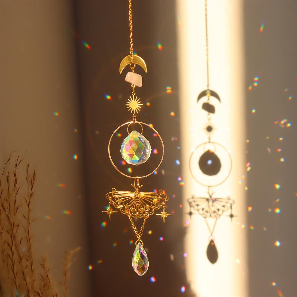 Butterfly Crystal Wind Chimes Moon Sun Catchers Prisms Pendant Light Catcher Rainbow Chaser Hanging Ornaments Home Garden Decor