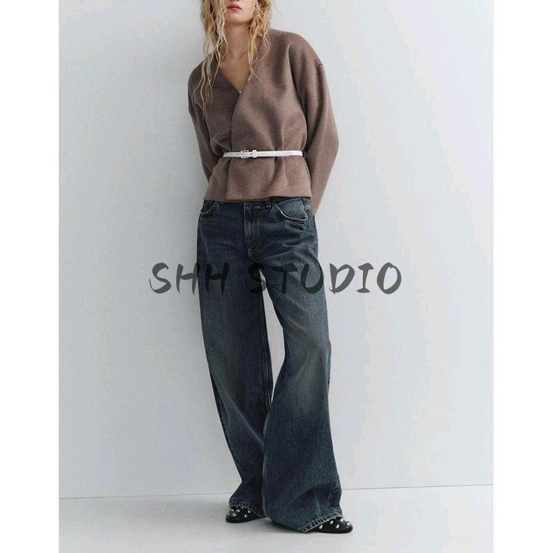 Весна Новая Женская Одежда Минималистичный Шерстяной Бленд с Поясом Мягкое Удобное Пальто с Длинным Рукавом и V-образным Вырезом 1255737