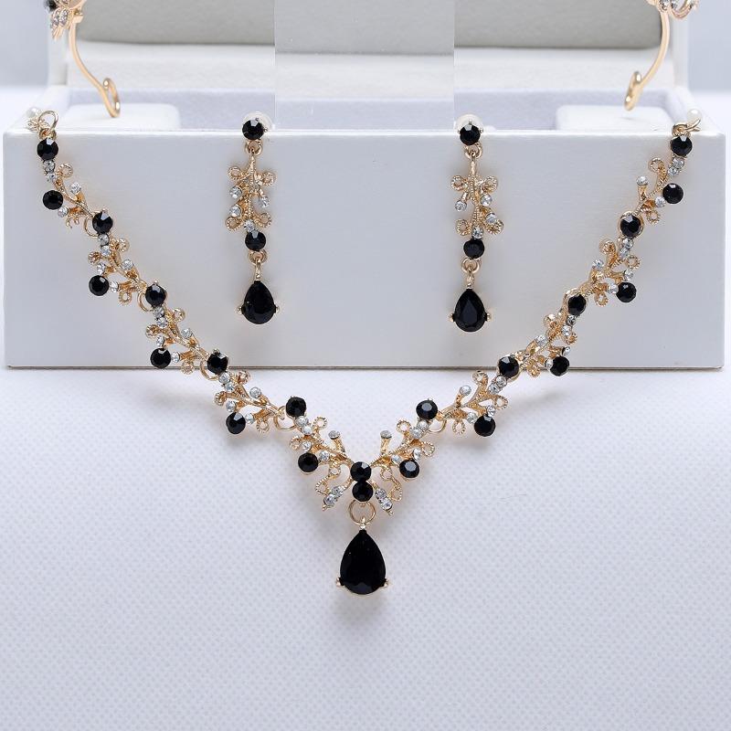 Black Super Flash Simple Retro Bridal Necklace Earring Set Accessories Wedding Dress Accessories Banquet Jewelry